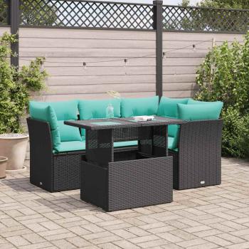 ARDEBO.de - 5tlg. Garten-Sofagarnitur mit Kissen Schwarz Poly Rattan Akazie