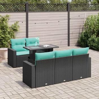 ARDEBO.de - 6-tlg. Garten-Sofagarnitur mit Kissen Schwarz Poly Rattan