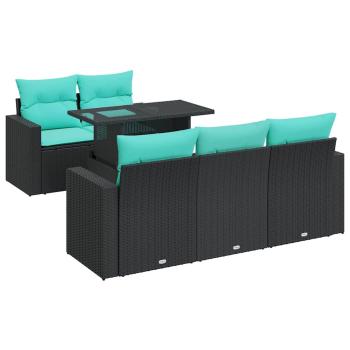 6-tlg. Garten-Sofagarnitur mit Kissen Schwarz Poly Rattan