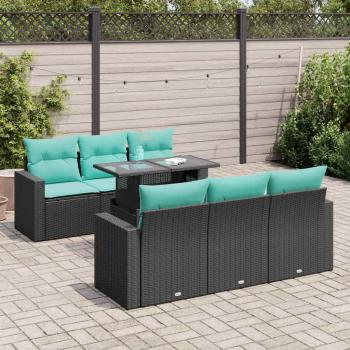 ARDEBO.de - 7-tlg. Garten-Sofagarnitur mit Kissen Schwarz Poly Rattan