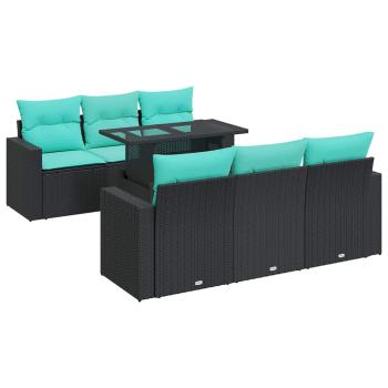 7-tlg. Garten-Sofagarnitur mit Kissen Schwarz Poly Rattan