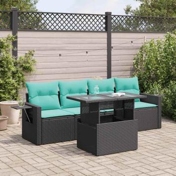 ARDEBO.de - 5-tlg. Garten-Sofagarnitur mit Kissen Schwarz Poly Rattan Akazie