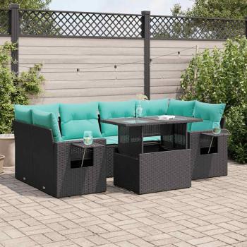 ARDEBO.de - 7-tlg. Garten-Sofagarnitur mit Kissen Schwarz Poly Rattan Akazie
