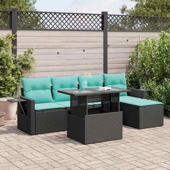 ARDEBO.de - 6-tlg. Garten-Sofagarnitur mit Kissen Schwarz Poly Rattan Akazie
