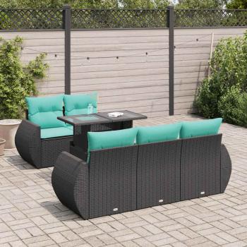 ARDEBO.de - 6-tlg. Garten-Sofagarnitur mit Kissen Schwarz Poly Rattan