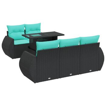 6-tlg. Garten-Sofagarnitur mit Kissen Schwarz Poly Rattan