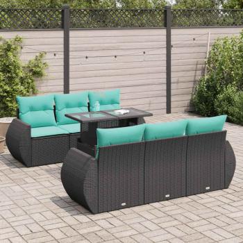 ARDEBO.de - 7-tlg. Garten-Sofagarnitur mit Kissen Schwarz Poly Rattan