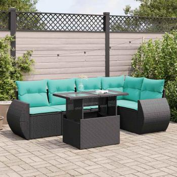 ARDEBO.de - 6-tlg. Garten-Sofagarnitur mit Kissen Schwarz Poly Rattan