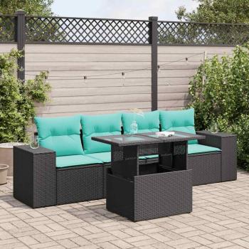 ARDEBO.de - 5tlg. Garten-Sofagarnitur mit Kissen Schwarz Poly Rattan Akazie