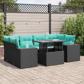 ARDEBO.de - 7-tlg. Garten-Sofagarnitur mit Kissen Schwarz Poly Rattan