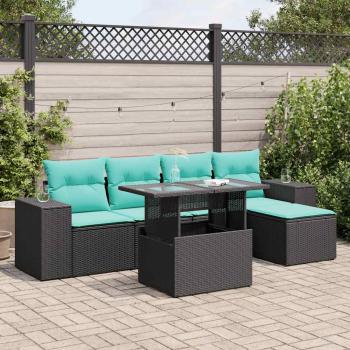 ARDEBO.de - 6-tlg. Garten-Sofagarnitur mit Kissen Schwarz Poly Rattan