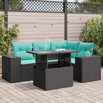 ARDEBO.de - 5-tlg. Garten-Sofagarnitur mit Kissen Schwarz Poly Rattan