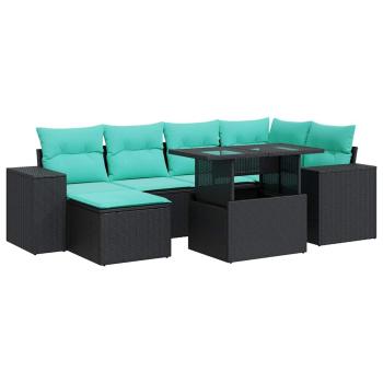 9-tlg. Garten-Sofagarnitur mit Kissen Schwarz Poly Rattan