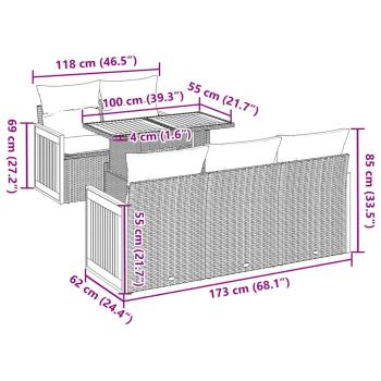 6-teiliges Gartensofa-Set mit Kissen, schwarz, Polyrattan, Akazie