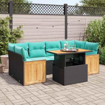 ARDEBO.de - 7-tlg. Garten-Sofagarnitur mit Kissen Schwarz Poly Rattan