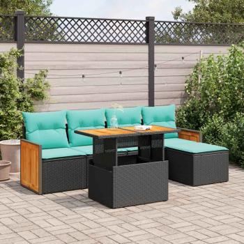 ARDEBO.de - 6-tlg. Garten-Sofagarnitur mit Kissen Schwarz Poly Rattan