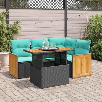 ARDEBO.de - 5tlg. Garten-Sofagarnitur mit Kissen Schwarz Poly Rattan Akazie