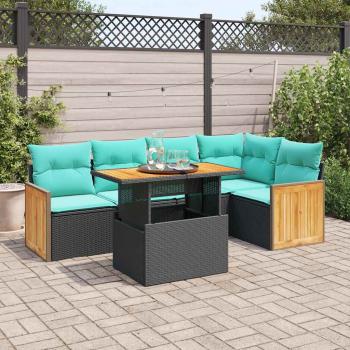 ARDEBO.de - 6-tlg. Garten-Sofagarnitur mit Kissen Schwarz Poly Rattan