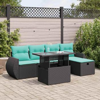 ARDEBO.de - 6-tlg. Garten-Sofagarnitur mit Kissen Grau Poly Rattan Akazie