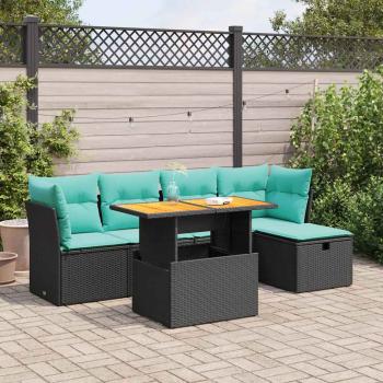 ARDEBO.de - 6-tlg. Garten-Sofagarnitur mit Kissen Schwarz Poly Rattan