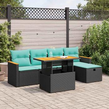 ARDEBO.de - 6-tlg. Garten-Sofagarnitur mit Kissen Schwarz Poly Rattan