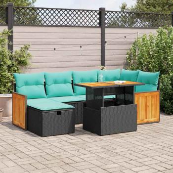 ARDEBO.de - 7-tlg. Garten-Sofagarnitur mit Kissen Braun Poly Rattan Akazie