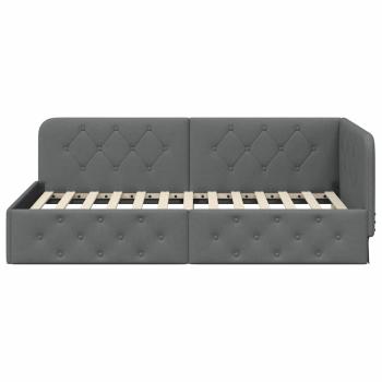 Eckbettgestell mit Kopfteil Dunkelgrau 100 x 200 cm Stoff