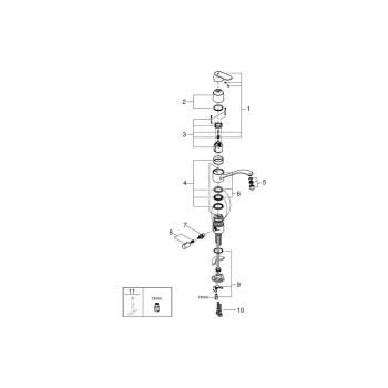 GROHE EH-SPT-Batterie Eurosmart C 31161 Einhebelmischer, flacher Auslauf, mit Absperrventil, chrom (31161000)