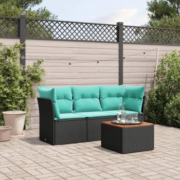 ARDEBO.de - 4-tlg. Garten-Sofagarnitur mit Kissen Schwarz Poly Rattan