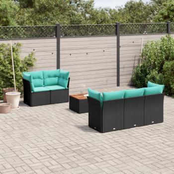 ARDEBO.de - 6-tlg. Garten-Sofagarnitur mit Kissen Schwarz Poly Rattan