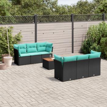 ARDEBO.de - 7-tlg. Garten-Sofagarnitur mit Kissen Schwarz Poly Rattan