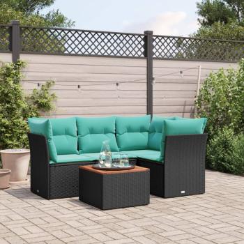 ARDEBO.de - 5-tlg. Garten-Sofagarnitur mit Kissen Schwarz Poly Rattan