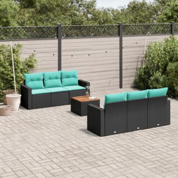 ARDEBO.de - 7-tlg. Garten-Sofagarnitur mit Kissen Schwarz Poly Rattan