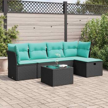 ARDEBO.de - 6-tlg. Garten-Sofagarnitur mit Kissen Schwarz Poly Rattan