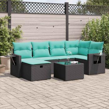 ARDEBO.de - 7-tlg. Garten-Sofagarnitur mit Kissen Schwarz Poly Rattan