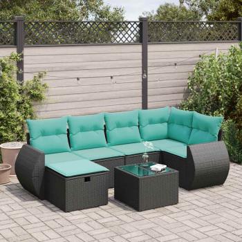 ARDEBO.de - 7-tlg. Garten-Sofagarnitur mit Kissen Schwarz Poly Rattan