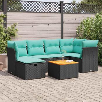 ARDEBO.de - 7-tlg. Garten-Sofagarnitur mit Kissen Schwarz Poly Rattan
