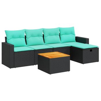 ARDEBO.de - 6-tlg. Garten-Sofagarnitur mit Kissen Schwarz Poly Rattan