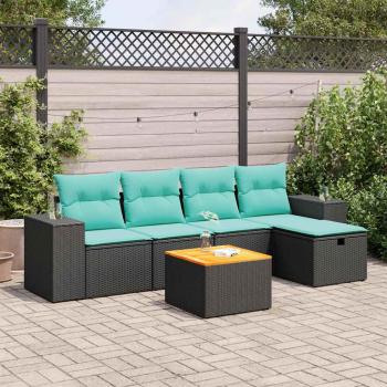 ARDEBO.de - 6-tlg. Garten-Sofagarnitur mit Kissen Schwarz Poly Rattan