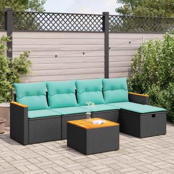 ARDEBO.de - 6-tlg. Garten-Sofagarnitur mit Kissen Schwarz Poly Rattan