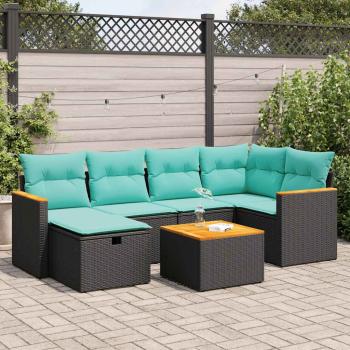 ARDEBO.de - 7-tlg. Garten-Sofagarnitur mit Kissen Schwarz Poly Rattan
