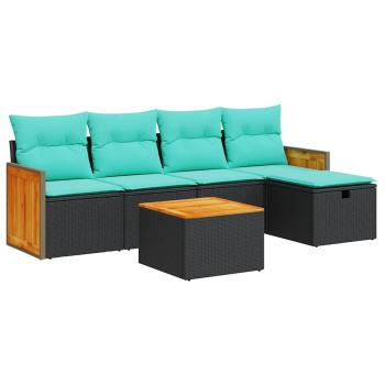 6-tlg. Garten-Sofagarnitur mit Kissen Schwarz Poly Rattan