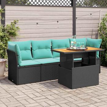 ARDEBO.de - 5-tlg. Garten-Sofagarnitur mit Kissen Schwarz Poly Rattan