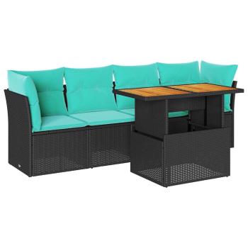 5-tlg. Garten-Sofagarnitur mit Kissen Schwarz Poly Rattan