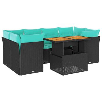 7-tlg. Garten-Sofagarnitur mit Kissen Schwarz Poly Rattan