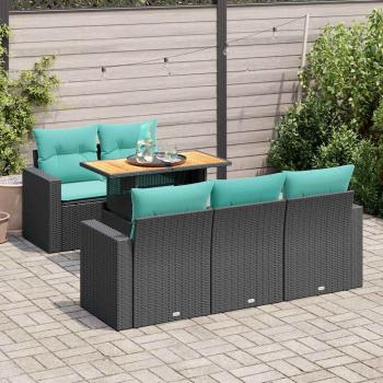 ARDEBO.de - 6-tlg. Garten-Sofagarnitur mit Kissen Schwarz Poly Rattan