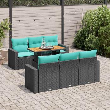 ARDEBO.de - 7-tlg. Garten-Sofagarnitur mit Kissen Schwarz Poly Rattan