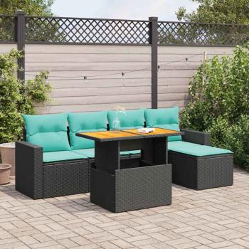 ARDEBO.de - 6-tlg. Garten-Sofagarnitur mit Kissen Schwarz Poly Rattan