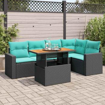 ARDEBO.de - 6-tlg. Garten-Sofagarnitur mit Kissen Schwarz Poly Rattan