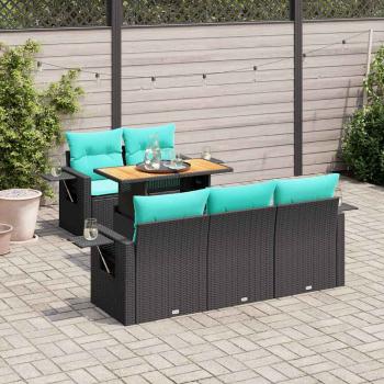 ARDEBO.de - 6-tlg. Garten-Sofagarnitur mit Kissen Schwarz Poly Rattan